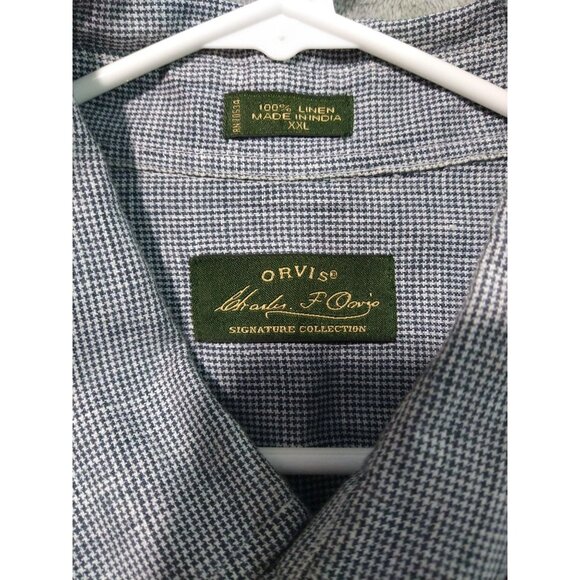 Orvis Shirt Mens XXL 2XL Black White Micro Houndstooth Linen Long Sleeve Casual - Picture 6 of 9